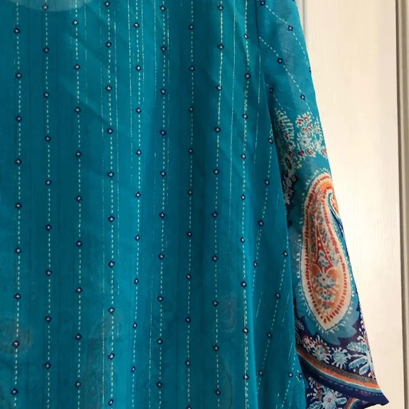 Chico's Teal and Navy Patterned Top - Picture 7 of 8